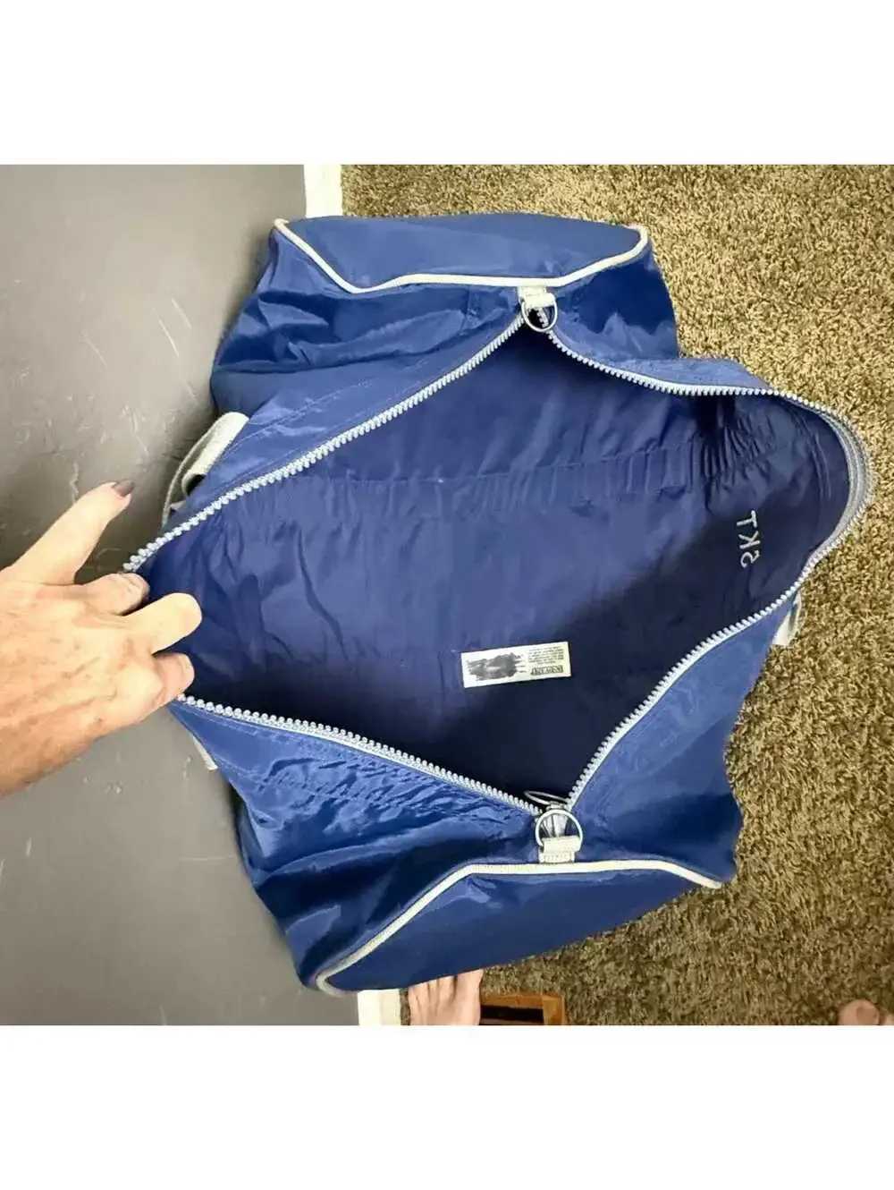 1980's Extra Large Duffle Bag from Lands' End Blue + Gray Nylon Canvas